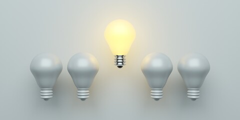 Idea concept and light bulb illuminated. Individuality and different creative thinking