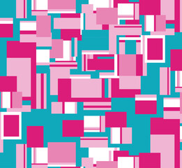 Fancy abstract square geometric pink white blue seamless pattern