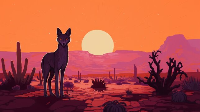 a cartoon of a wolf in a desert