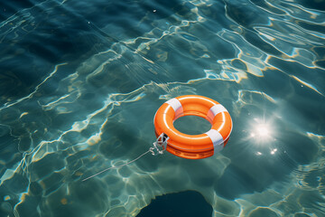 Orange Life Buoy in Pool Waters. Vibrant Safety.