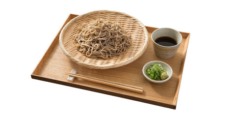 Spicy Salmon Soba Fusion Asian food dishes in a bowl placed on a white background