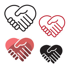 hands with heart.  two hands make a deal and heart symbol. Handshake, cooperation, teamwork, love, and relationship vector icon.