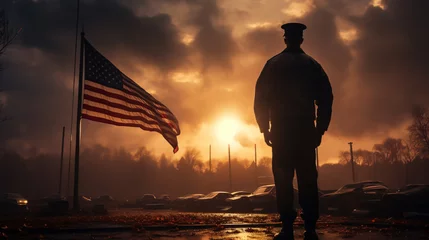 Fotobehang person, hat, silhouette, people, sky, woman, city, black, clouds, fashion, businessman, head, sunset, boy, guy, business, us army, respects, ship, american flag, silhouette landscape, pearl harbor, re © Gennie Fx