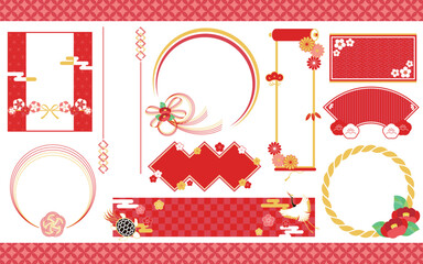 寒椿や水引など和の素材で飾った和風のフレームセット　赤