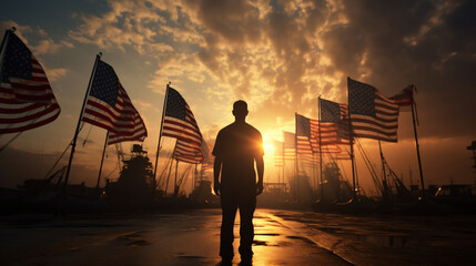 person, hat, silhouette, people, sky, woman, city, black, clouds, fashion, businessman, head, sunset, boy, guy, business, us army, respects, ship, american flag, silhouette landscape, pearl harbor, re - obrazy, fototapety, plakaty