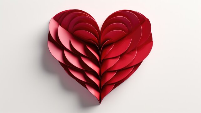 A three-dimensional heart made of layered red paper, creating a stylish and modern Valentine's decoration
