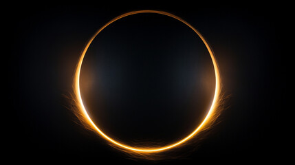 Eclipse solaire, halo de lumière et fond noir. Espace, univers, astronomie. Pour conception et création graphique. - obrazy, fototapety, plakaty