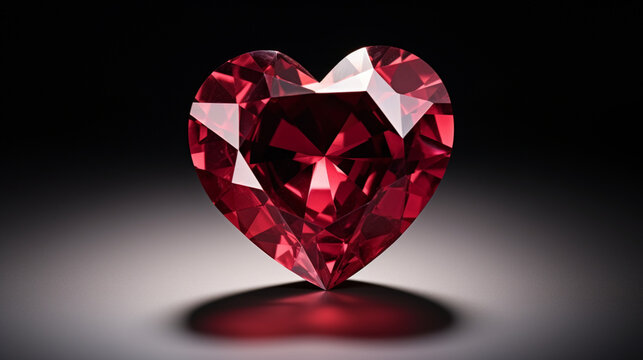 Pierre pr&eacute;cieuse en forme de coeur, rubis rouge, diamant. Sur fond, arri&egrave;re-plan noir. Pour conception et cr&eacute;ation graphique.
