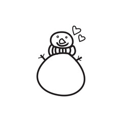 Snowman. Cartoon style in line, outline. Vector illustration.