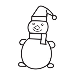 Snowman. Cartoon style in line, outline. Vector illustration.