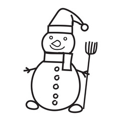Snowman. Cartoon style in line, outline. Vector illustration.