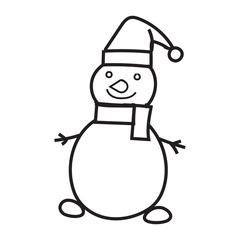 Snowman. Cartoon style in line, outline. Vector illustration.