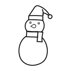 Snowman. Cartoon style in line, outline. Vector illustration.
