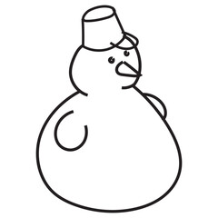 Snowman. Cartoon style in line, outline. Vector illustration.