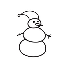 Snowman. Cartoon style in line, outline. Vector illustration.