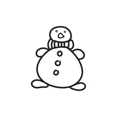 Snowman. Cartoon style in line, outline. Vector illustration.