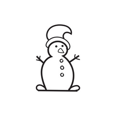 Snowman. Cartoon style in line, outline. Vector illustration.