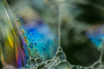 Macro view of a soap bubble, soap bubble texture