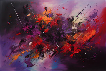 Experience the enchantment of this hypnotic abstract painting that captivates viewers with its captivating purple and red backdrop. - obrazy, fototapety, plakaty