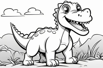 Drawing of a dinosaur on black borders for coloring in