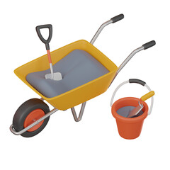Building Foundations, Construction Wheelbarrow Icon for Industry Projects. 3D render
