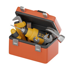 Craftsman's Arsenal Toolbox and Construction Tools Icon for DIY Enthusiasts. 3D render.Craftsman's Arsenal Toolbox and Construction Tools Icon for DIY Enthusiasts. 3D render.