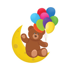 bear with balloon on moon illustration