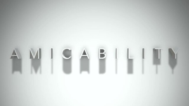 Amicability 3D title animation text with shadows on a white background