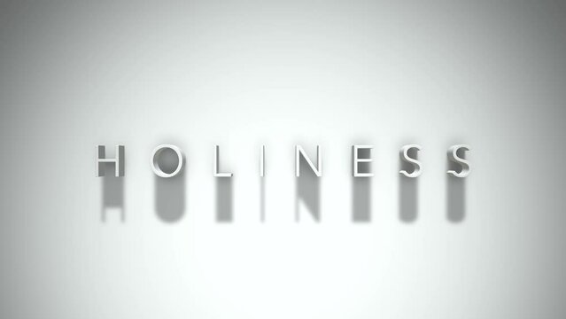 Holiness 3D title animation text with shadows on a white background