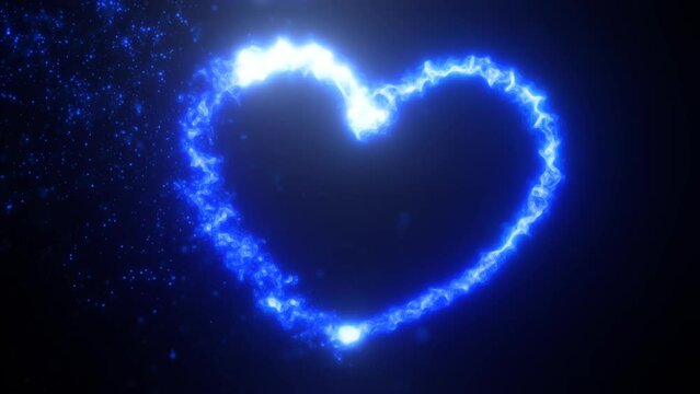 Glowing blue fire energy abstract heart made of particles and light for valentines day festive abstract background