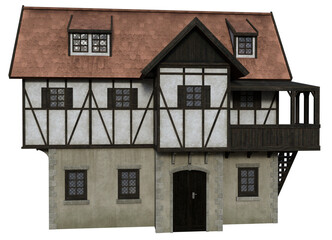 Illustration model of a Europen house with half timbered walls