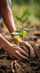 Nurturing Growth: Hands Planting a Young Sapling