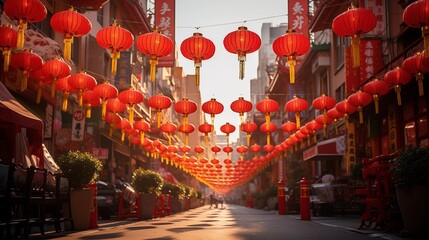  Chinese new year lanterns in traditional street of china town - obrazy, fototapety, plakaty