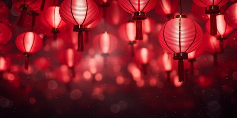 Abstract Chinese new year background with red lanterns. Copy free space - obrazy, fototapety, plakaty