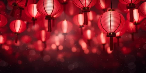 Fotobehang Abstract Chinese new year background with red lanterns. Copy free space © RMedia