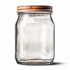 Classic Empty Glass Jar with Natural Wooden Lid Isolated on White Background