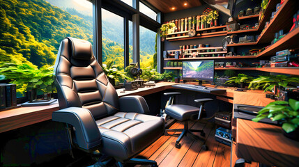 Sleek Home Office with Wall-Mounted Desk and Ergonomic Chair,
