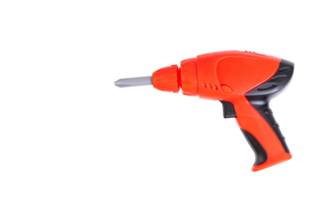 Drill, toy electric screwdriver, red handle screwdriver, children's tool. Transparent background. PNG.