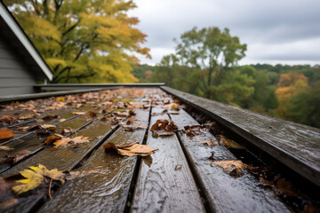Old dark wooden wall with raindrops at the forest background