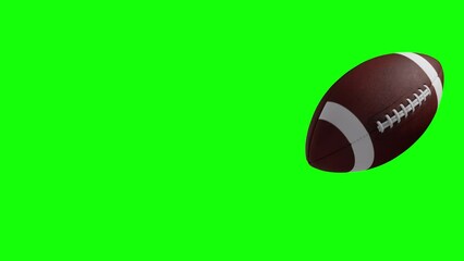 American football kick Throw in Motion on Green Screen. Looped American football 3d Animation Ball luma key black-white alpha