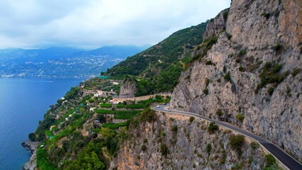 Fototapeta na wymiar Amalfitana Coastal Road - Italy - beautiful road on the Amalfi Coast