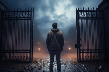 A person standing in front of a closed and locked gate, representing the challenges of access and...