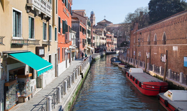 VENICE, ITALY - MARCH 11, 2014: Fondamneta del Monastero street and canal.