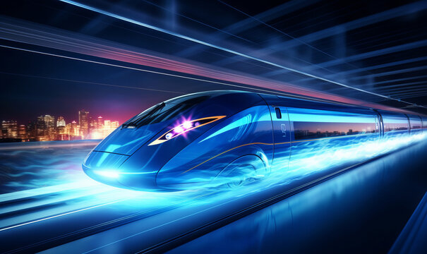 High speed train with time laps light lines 