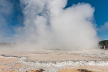 Eruption of the Great Fountain Geyser in Yellowstone National park.