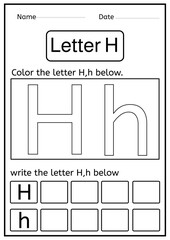 coloring letter H worksheets - writing letter H worksheets