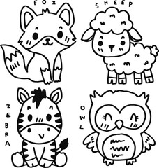 hand drawn cute animal and text for templates