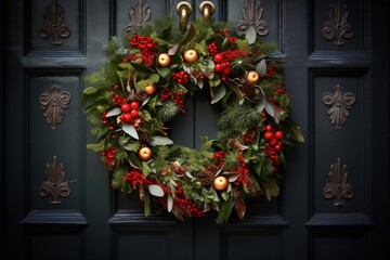 Fototapeta na wymiar Christmas door wreath