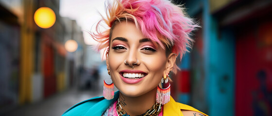 A Close Up Portait of a Person with Vibrant Pink Hair
