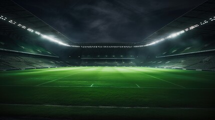 grass stadium illuminated by spotlights